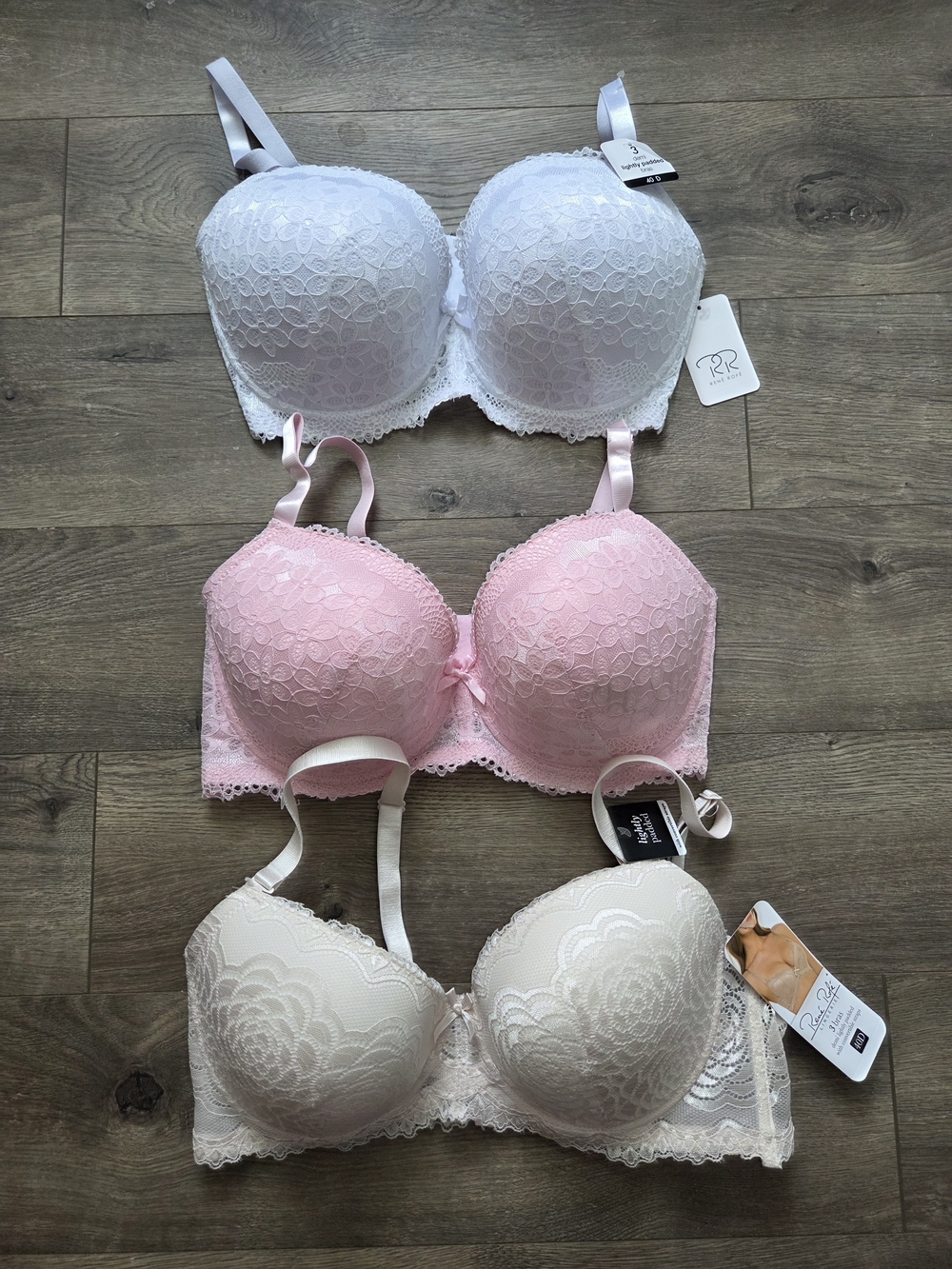 Rene Rofe Demi Lightly Padded Bra Trio - White, Pink, Cream Size 40D NWT